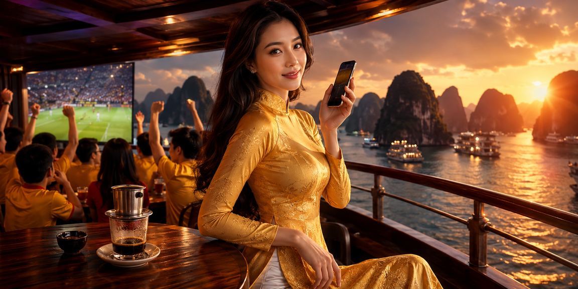 Người dùng mặc áo dài đăng ký tài khoản VIP tại vịnh Hạ Long